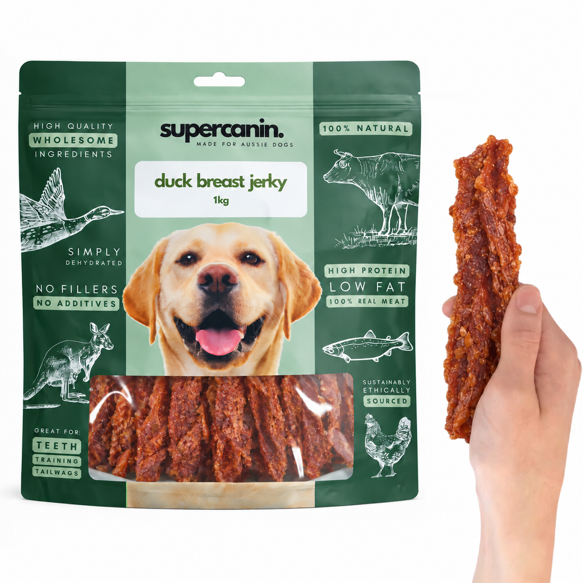 Supercanin duck breast jerky for dogs