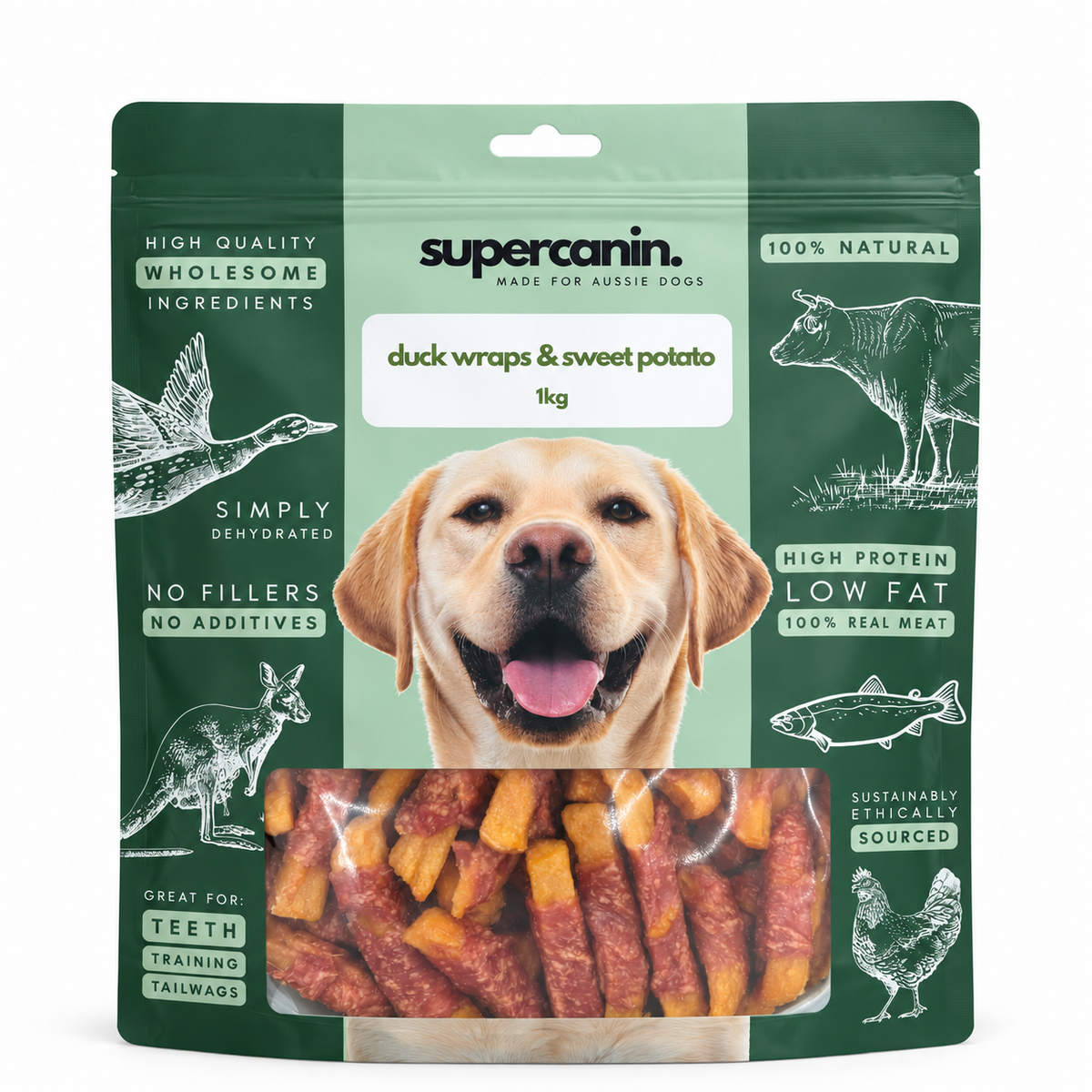 Supercanin duck wrapped sweet potato dog chews, 1kg