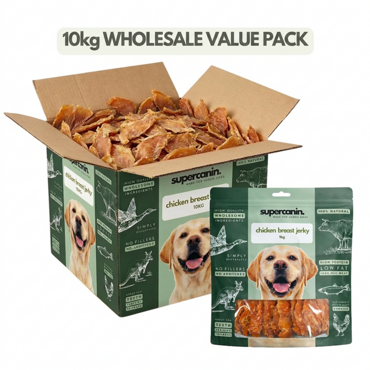 Supercanin chicken breast jerky 10kg wholesale pack
