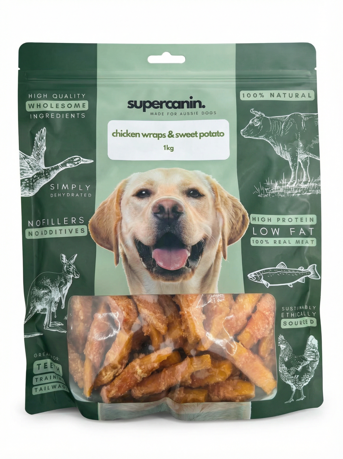 Supercanin chicken wrapped sweet potato dog chews, 1kg
