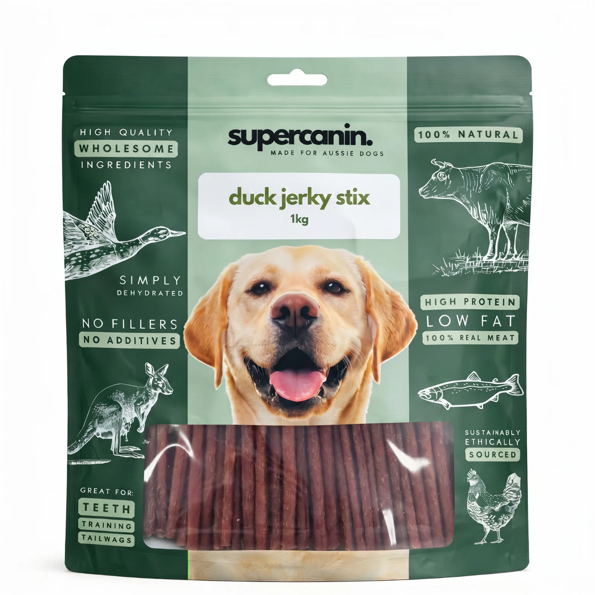 Supercanin duck jerky stix for dogs, 1kg pouch