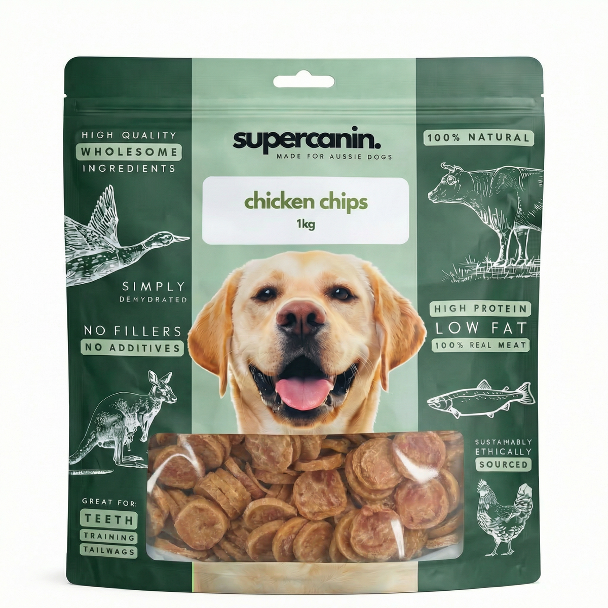 Supercanin round chicken jerky chips for dogs, 1kg